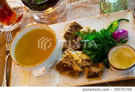 Khashlama - brisket of a young bull in its own juice with herbs Khashlama - brisket of a young bull in its own juice with herbs 78070700