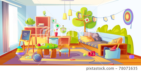 Mess in kids room, messy child bedroom interior Mess in kids room, messy child bedroom interior 78071635