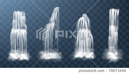 Set of waterfalls with cascade, splash and fog 78071648