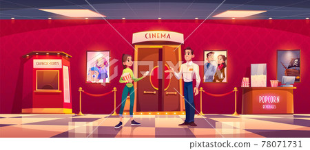 Woman visit cinema give ticket to man controller 78071731