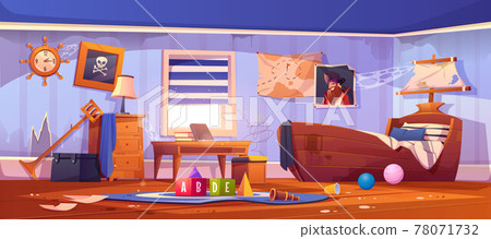 Abandoned kids bedroom in pirate style, interior 78071732
