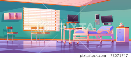 Hospital ward interior with adjustable bed 78071747