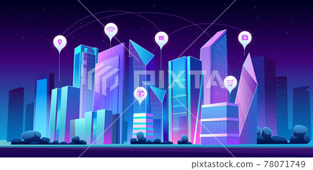 Smart city and infographic icons at night Smart city and infographic icons at night 78071749