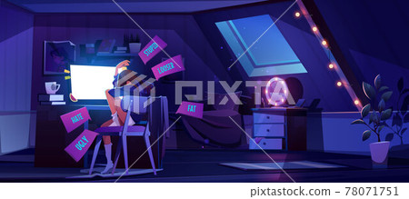 Cyber bullying harassment. Teen girl crying at pc Cyber bullying harassment. Teen girl crying at pc 78071751