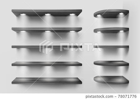Black wooden shelves with backlight, corner racks Black wooden shelves with backlight, corner racks 78071776