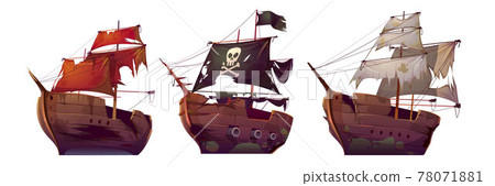 Ships after shipwreck, old broken sail boats 78071881
