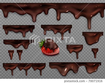 Realistic set of dripping melted chocolate Realistic set of dripping melted chocolate 78071916