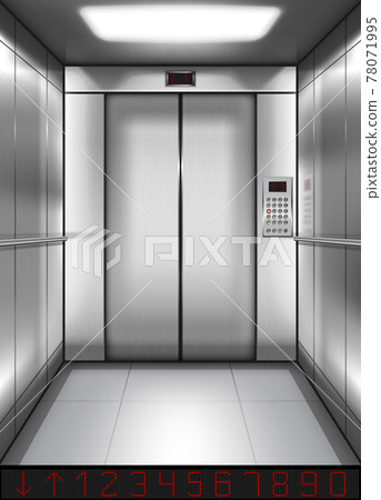 Realistic elevator cabin with closed doors inside Realistic elevator cabin with closed doors inside 78071995
