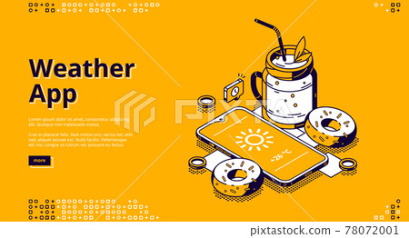 Weather app isometric landing page with mobile Weather app isometric landing page with mobile 78072001