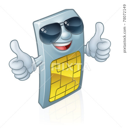 Sim Card Thumbs Up Cool Shades Cartoon Mascot 78072149