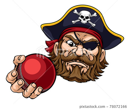 Pirate Cricket Ball Sports Mascot Cartoon Pirate Cricket Ball Sports Mascot Cartoon 78072166