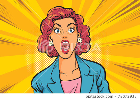 shocking business woman hand up comic... - Stock Illustration [78072935