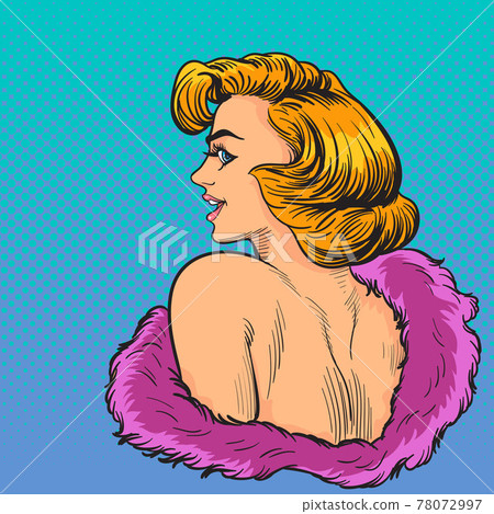 Elegance pop art woman wow face look back Elegance pop art woman wow face look back 78072997
