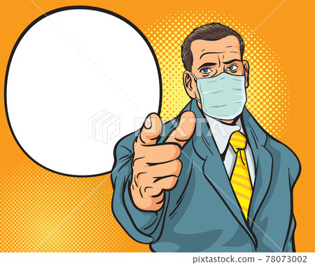 Man with  medical mask pointing finger retro style pop art 78073002