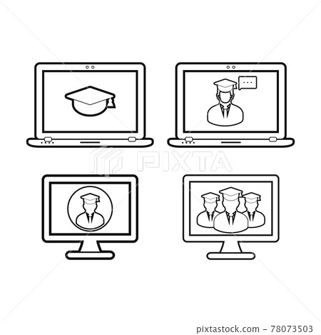 E- Learning line icon set. Flat style vector. - Stock Illustration ...