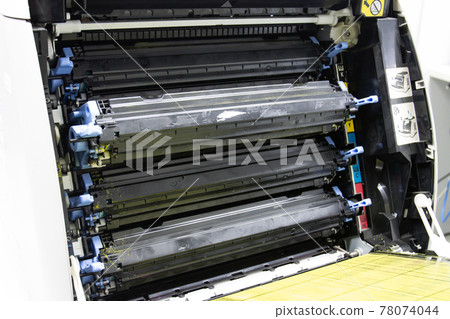 A laser printer toner cartridge 4 color On the back of the printer 78074044