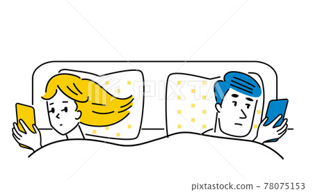 冷的情侶睡在床上的插畫素材 78075153