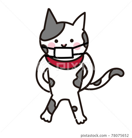 Simple illustration of a cat wearing a mask, a cat holding hands behind Simple illustration of a cat wearing a mask, a cat holding hands behind 78075652