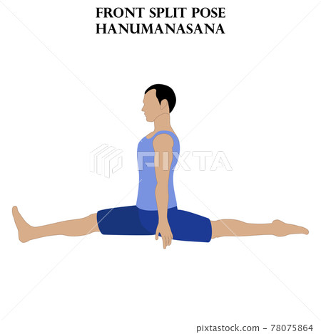 Front split pose yoga workout. Hanumanasana. Man doing yoga illustration Front split pose yoga workout. Hanumanasana. Man doing yoga illustration 78075864