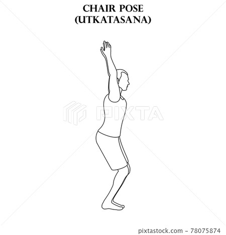 Chair pose yoga workout. Utkatasana. Man doing yoga illustration outline Chair pose yoga workout. Utkatasana. Man doing yoga illustration outline 78075874