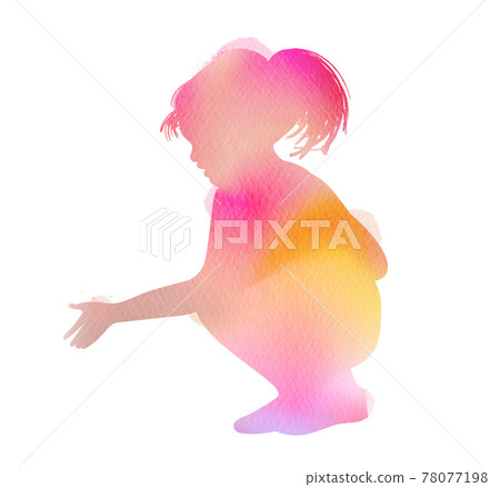 Little girl sitting and playing with something silhouette plus abstract watercolor painting.Double exposure illustration. Digital art painting. Little girl sitting and playing with something silhouette plus abstract watercolor painting.Double exposure illustration. Digital art painting. 78077198