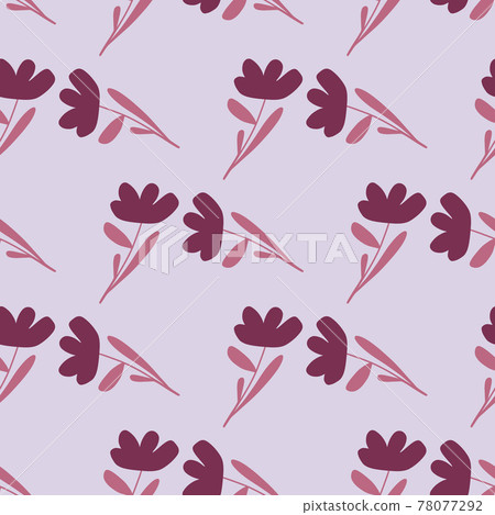 Purple simple flowers geometric style seamless pattern. Blue background. Spring decorative backdrop. Purple simple flowers geometric style seamless pattern. Blue background. Spring decorative backdrop. 78077292