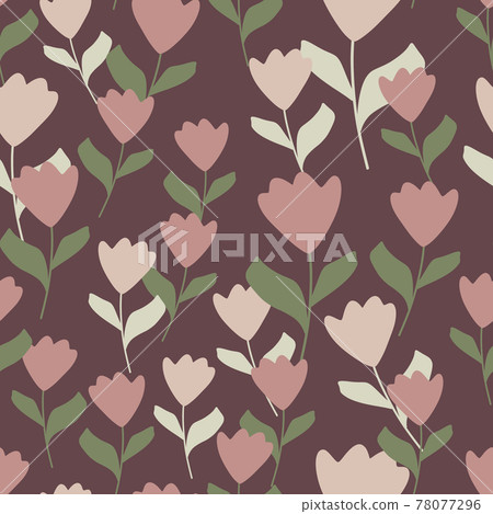 Random pink flowers tulip seamless pattern in doodle style. Pale purple background. Nature backdrop. Random pink flowers tulip seamless pattern in doodle style. Pale purple background. Nature backdrop. 78077296