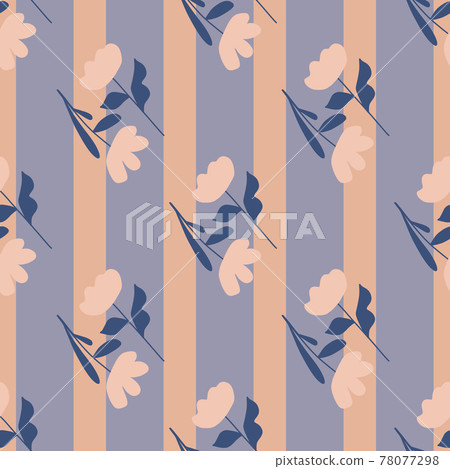 Bloom nature seamless pattern with simple flowers silhouettes ornament. Purple striped background. Bloom nature seamless pattern with simple flowers silhouettes ornament. Purple striped background. 78077298