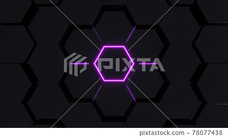 Black abstract futuristic hexagonal background with purple light, 3D rendering 78077438
