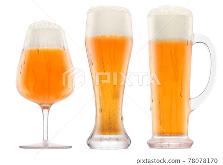 Set of fresh beer in different mugs with bubble froth isolated on white. Set of fresh beer in different mugs with bubble froth isolated on white. 78078170