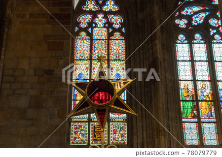Prague dome caste saint vitus church mucha glass window 78079779