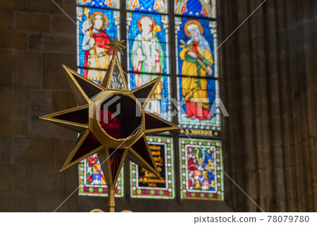 Prague dome caste saint vitus church mucha glass window 78079780