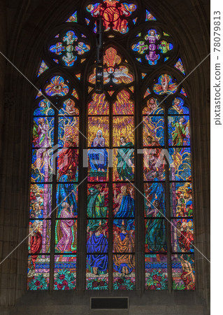 Prague dome caste saint vitus church mucha glass window 78079813