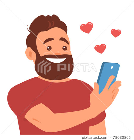 A young man gets likes on social networks. 78080865