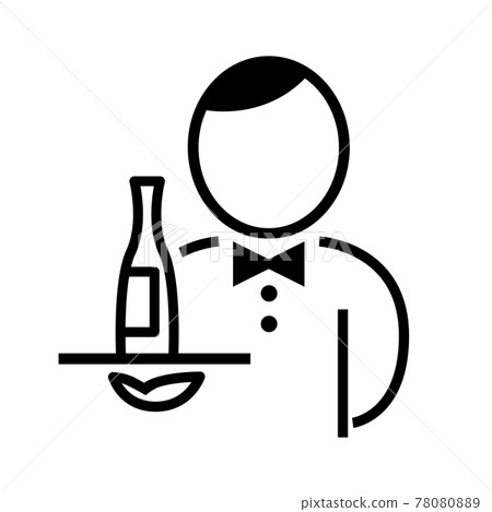 Icon with a man waiter and a bottle of wine on a tray 78080889