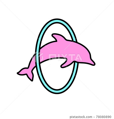 Flat icon with silhouette of playing dolphin 78080890