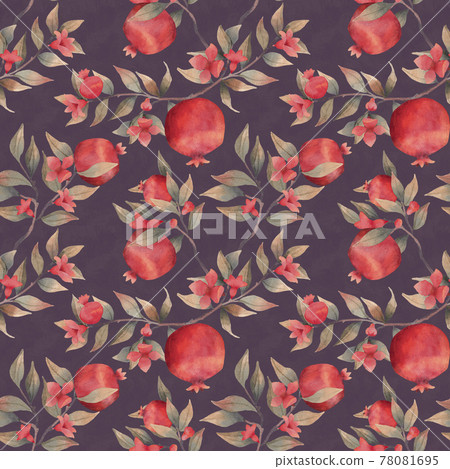 Watercolor pomegranate seamless pattern on violet background 78081695