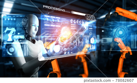 Mechanized industry robot and robotic arms for assembly in factory production . Mechanized industry robot and robotic arms for assembly in factory production . 78082607