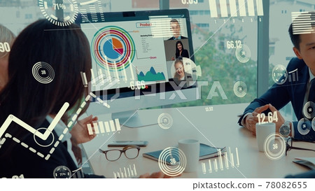 Creative visual of business people in a corporate staff meeting on video call 78082655