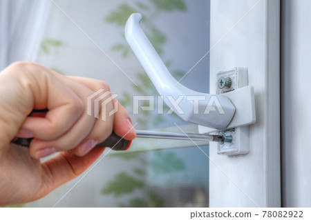 On double hung window, dismantle handle to supply restrictor that adjusts width of opening. 78082922