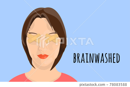 Sticking plaster covering woman eyes. Brainwashed person concept. 78083588