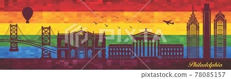 Philadelphia on LGBT flag background Philadelphia on LGBT flag background 78085157