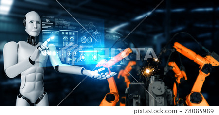 Mechanized industry robot and robotic arms for assembly in factory production . 78085989