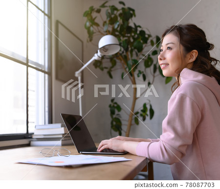 Woman operating PC Woman operating PC 78087703