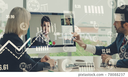 Creative visual of business people in a corporate staff meeting on video call Creative visual of business people in a corporate staff meeting on video call 78088237