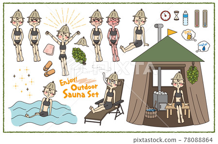 女性在帳篷裡享受的戶外桑拿套裝 女性在帳篷裡享受的戶外桑拿套裝 78088864