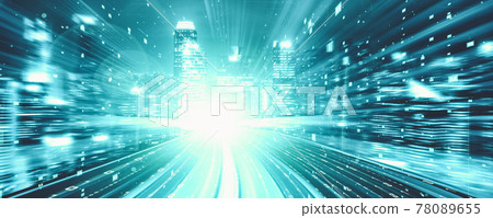 Digital data flow on road with motion blur to create vision of fast speed transfer 78089655