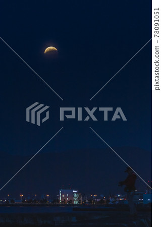 Supermoon 2021 and angler from Aomori Aburakawa fishing port 78091051