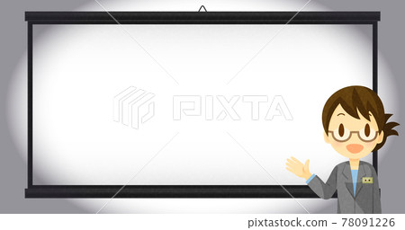 Woman with glasses presenting in front of the screen 78091226