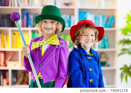 Kids in book character costume. School party. Kids in book character costume. School party. 78091276